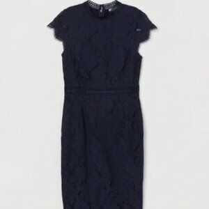 H&M Lace Navy Blue Cocktail Dress Size XS